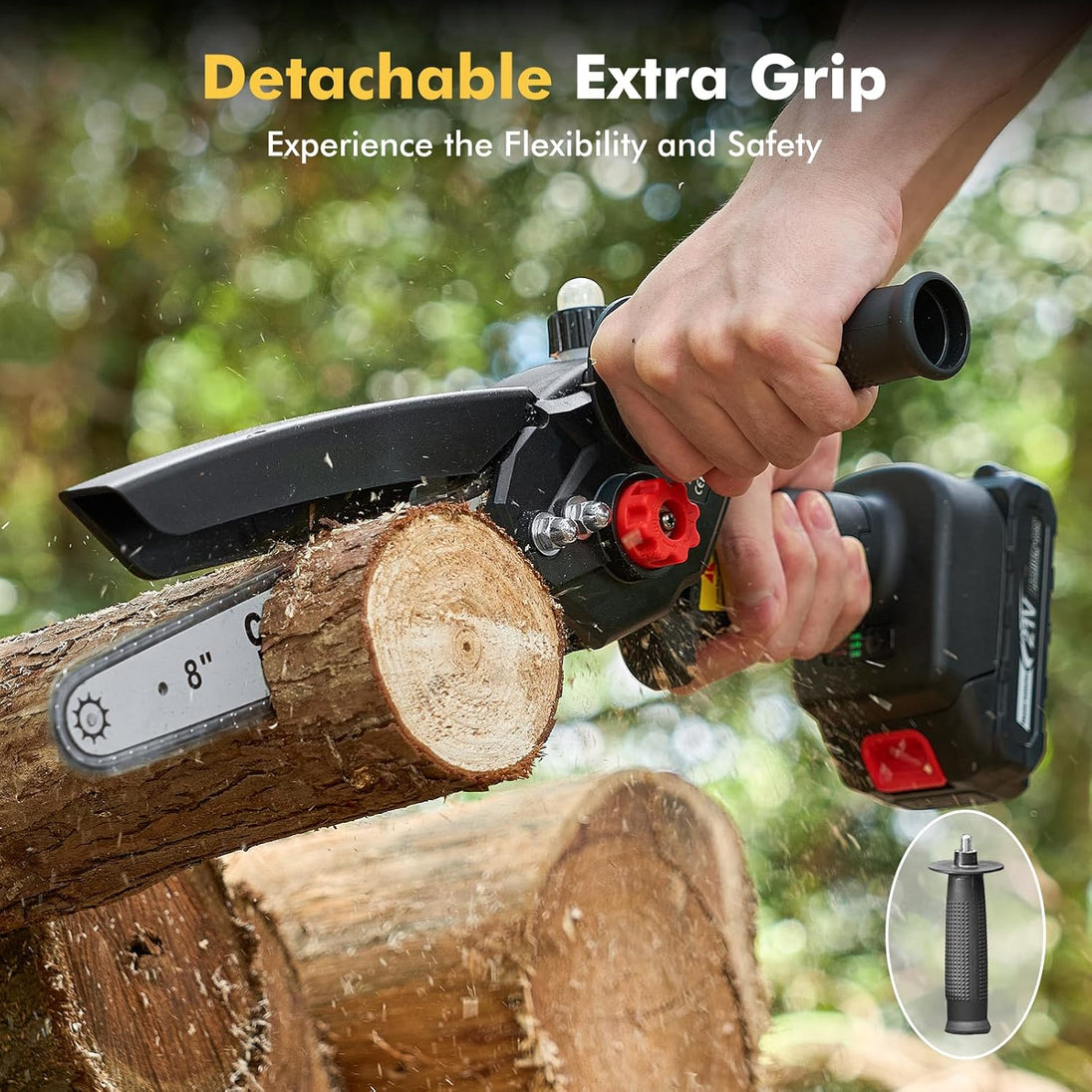 Mini Chainsaw Cordless 8 Inch: Electric Chainsaw Battery Powered, Brushless Chain Saw with Auto Oiler, 2Pcs Battery, Handheld Saw for Tree Branch Wood Cutting,Gardening Tools for Men Dad Husband