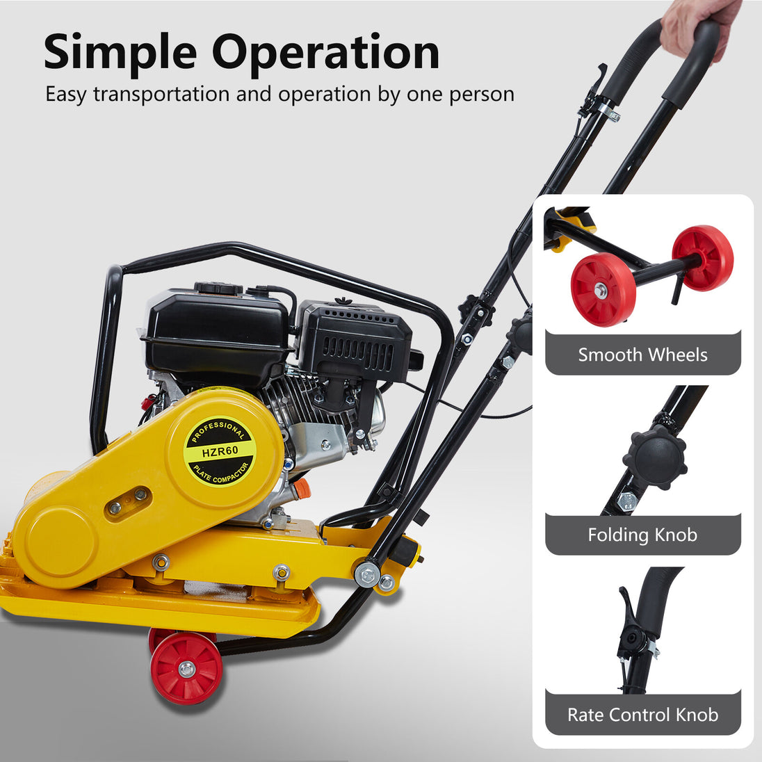 Walk-Behind Vibratory Plate Compactor Rammer 7.0HP 212Cc Gas Engine Soil Tamper
