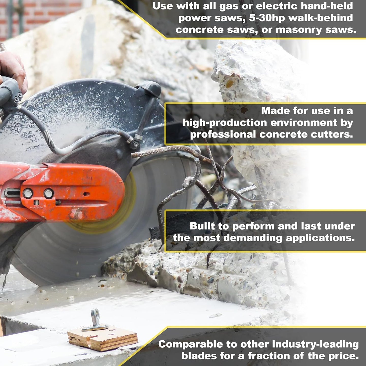 Delta Diamond Cougar HD 14 Inch Diamond Saw Blade, Supreme Grade, for Reinforced Concrete, Masonry, Stone, Laser-Welded, Segmented-Turbo, .125 Width X 1"-20Mm Arbor (14")