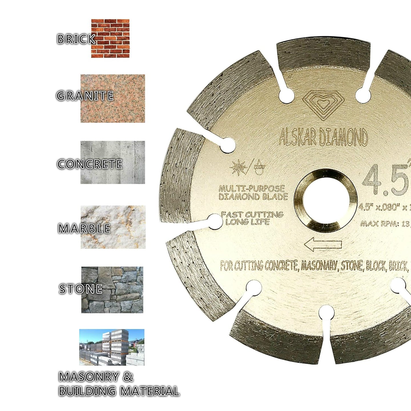 (2 Pack)  USA ADLSS 4-1/2 Inch Dry or Wet Cutting General Purpose Power Saw Segmented Diamond Blades for Concrete Stone Brick Masonry (4 1/2" - 2 Pcs)