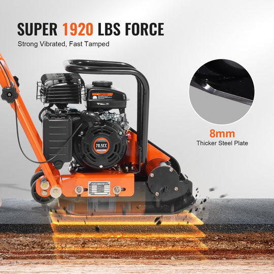 Uimoso Walk-Behind Vibratory Plate Compactor Rammer 2.8HP 78.5Cc EPA Soil Tamper