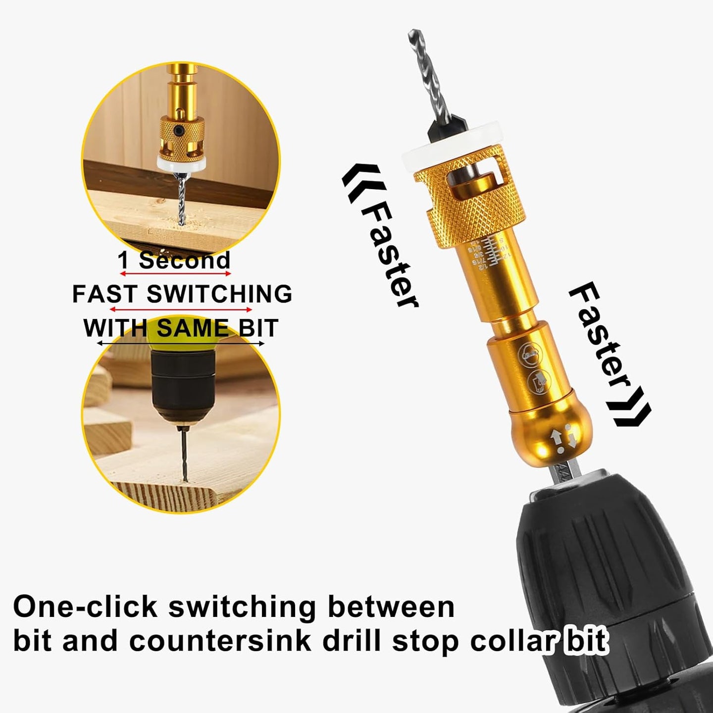 5PCS Countersink Drill Bit Set with Low Friction Depth Stop & Replaceable HSS M2 Drill Bit, Counter Sink Drill Bit for Wood, Plastic, Woodworking, with 1/4" Quick Change Hex Shank & Case