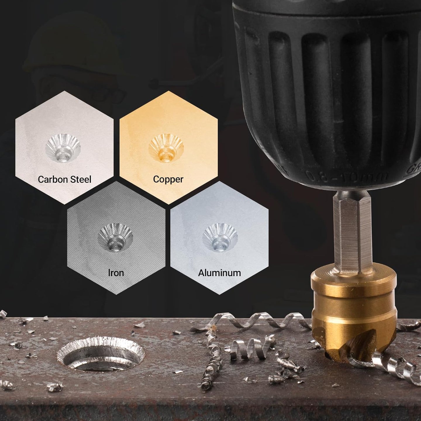 6 Pieces Countersink Drill Bit Set, M35 Cobalt HSS Countersink Drill Bits with 1/4 Inch Quick Change Hex Shank for Metal, Wood, Stainless Steel, Carbon Steel