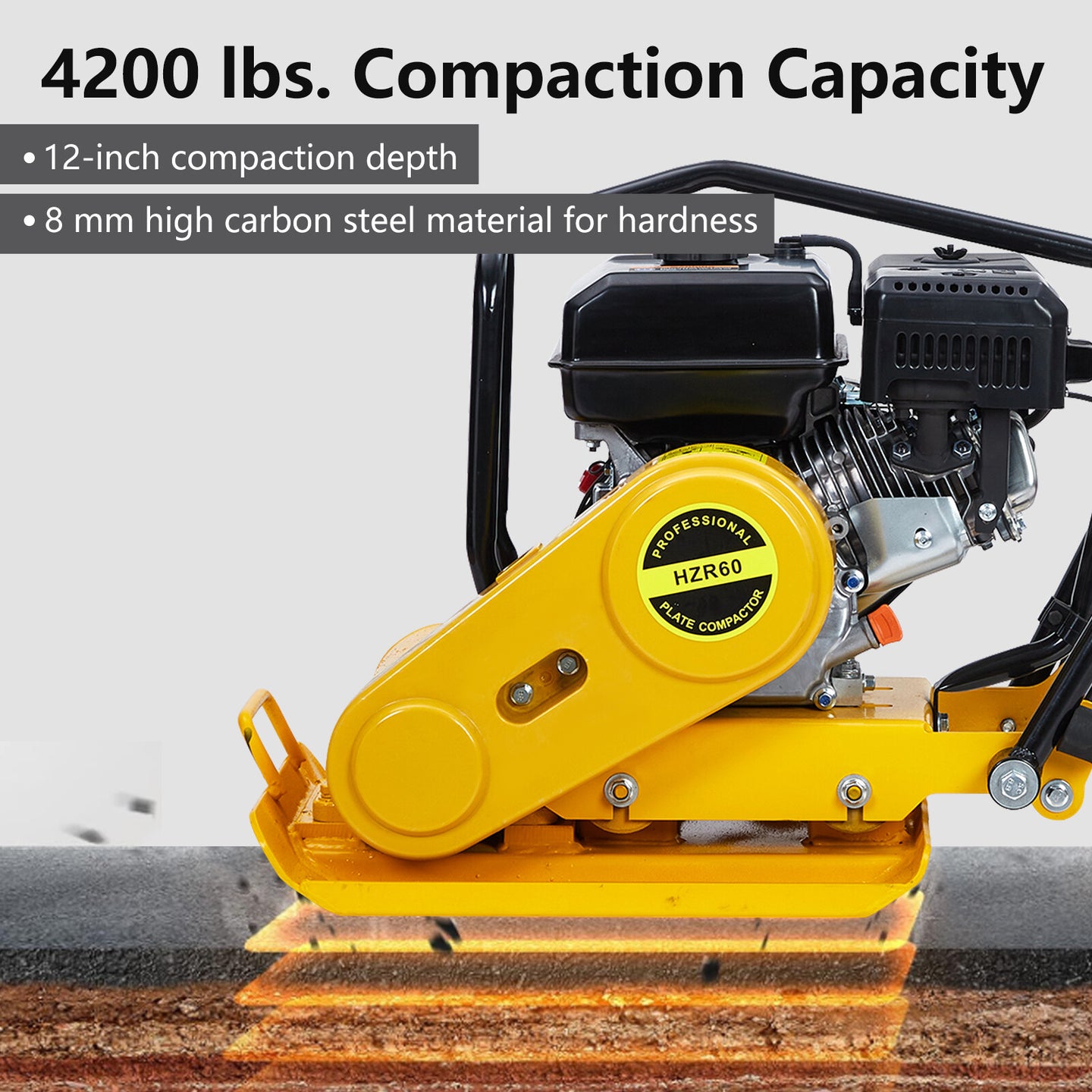 Walk-Behind Vibratory Plate Compactor Rammer 7.0HP 212Cc Gas Engine Soil Tamper