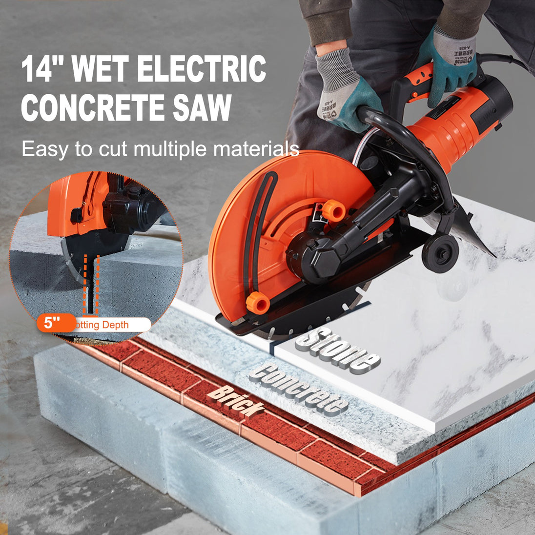 Uimoso 14'' Electric Concrete Saw Wet/Dry Saw Cutter with Water Pump and Blade