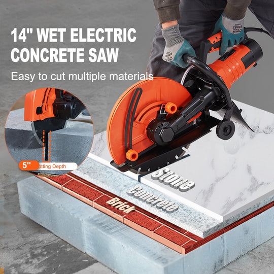 Uimoso 14'' Electric Concrete Saw Wet/Dry Saw Cutter with Water Pump and Blade