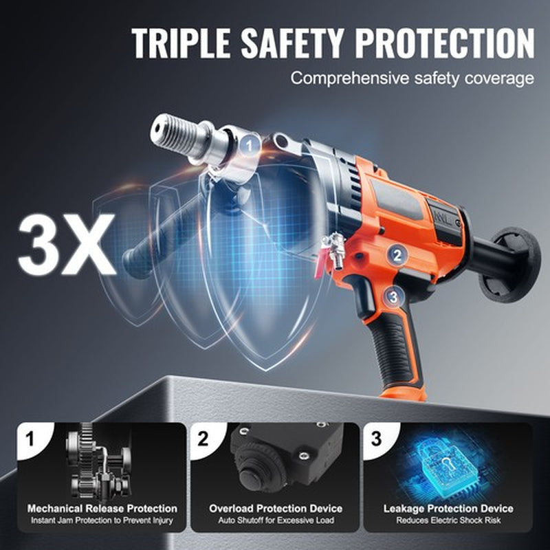 Core Drill Machine 0.8-6.3In Dia 2000W Handheld Core Drill Rig for Mixing