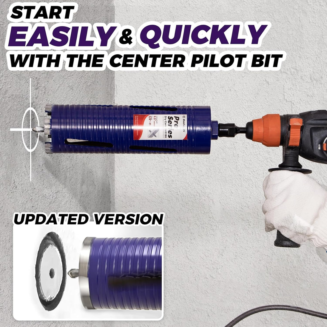 2-1/2" Pro Dry Core Drill Bit with Pilot Bit & 3 Adapters (SDS Plus/Sds Max/1/2 Hex), Upgraded-Welded Core Bits for Concrete with Rebar, Masonry, Brick, Mortar - 9.5" Depth, 5/8"-11 Thread