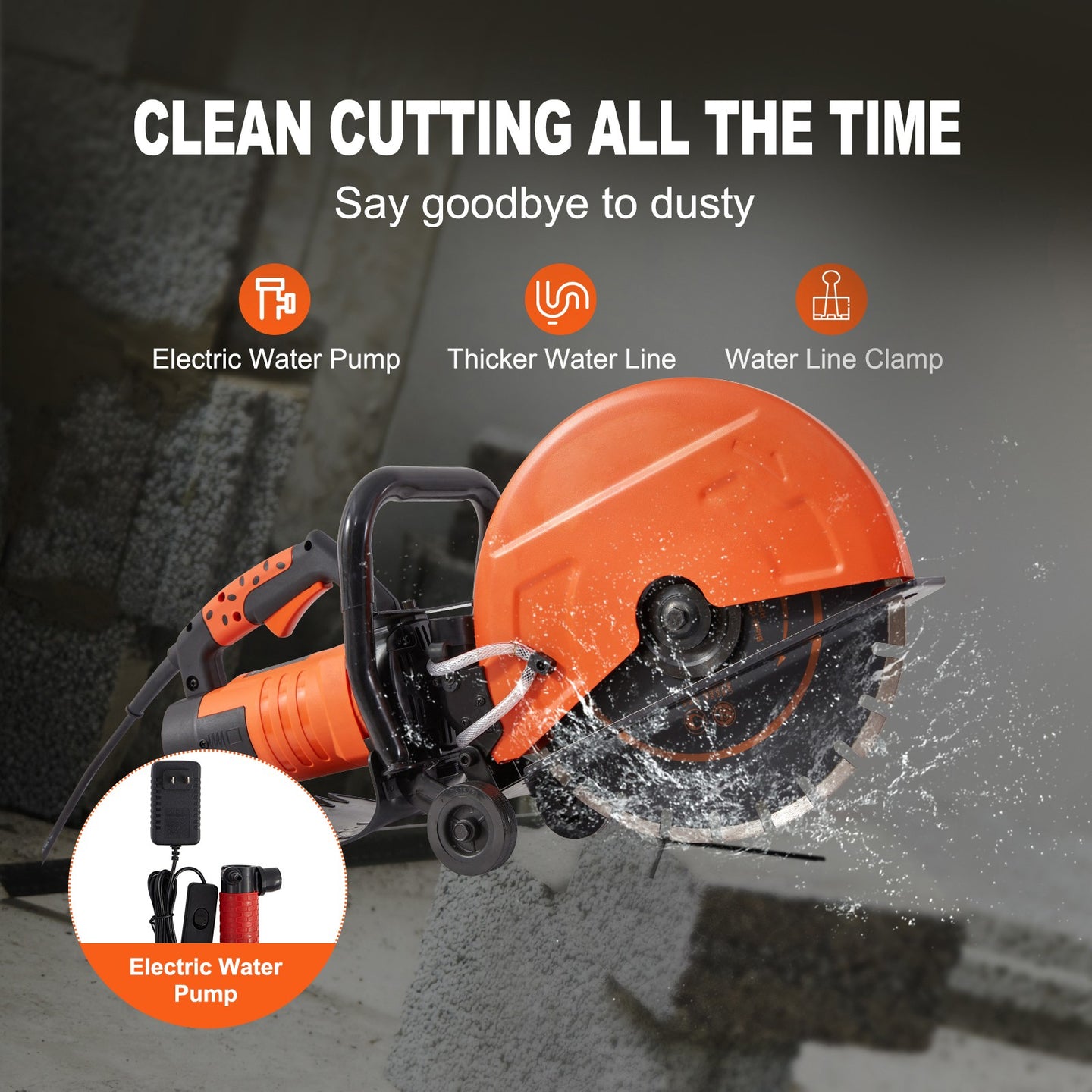 Uimoso 14'' Electric Concrete Saw Wet/Dry Saw Cutter with Water Pump and Blade