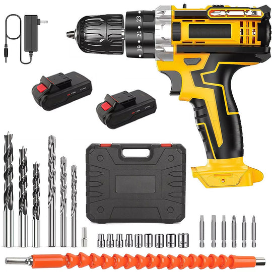 21V Cordless Hammer Drill Set Electric Impact Driver Screwdriver with 2 Battery