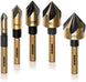 10218A Countersink Drill Bit Set for Wood and Metal, 1/4” Tri-Flat Shank, 5 Piece Countersink Bits, M2 High Speed Steel