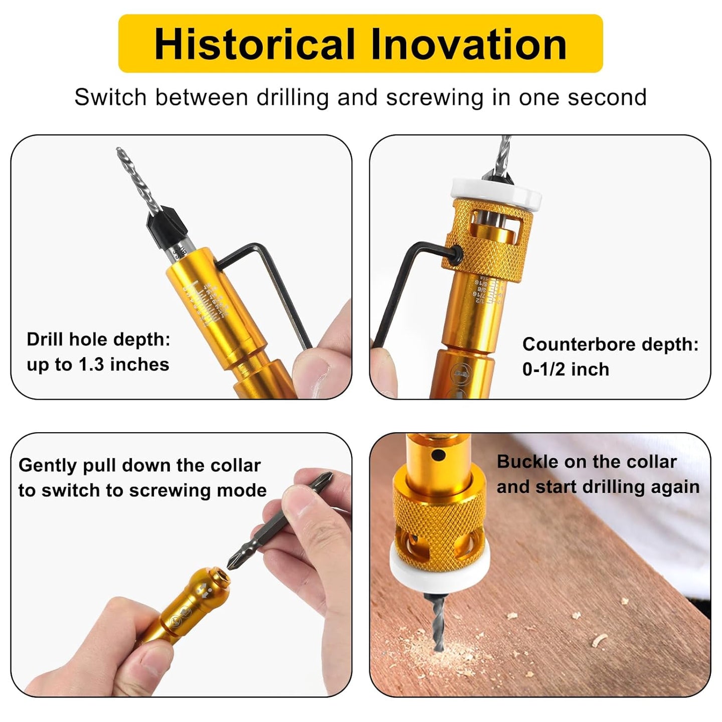5PCS Countersink Drill Bit Set with Low Friction Depth Stop & Replaceable HSS M2 Drill Bit, Counter Sink Drill Bit for Wood, Plastic, Woodworking, with 1/4" Quick Change Hex Shank & Case