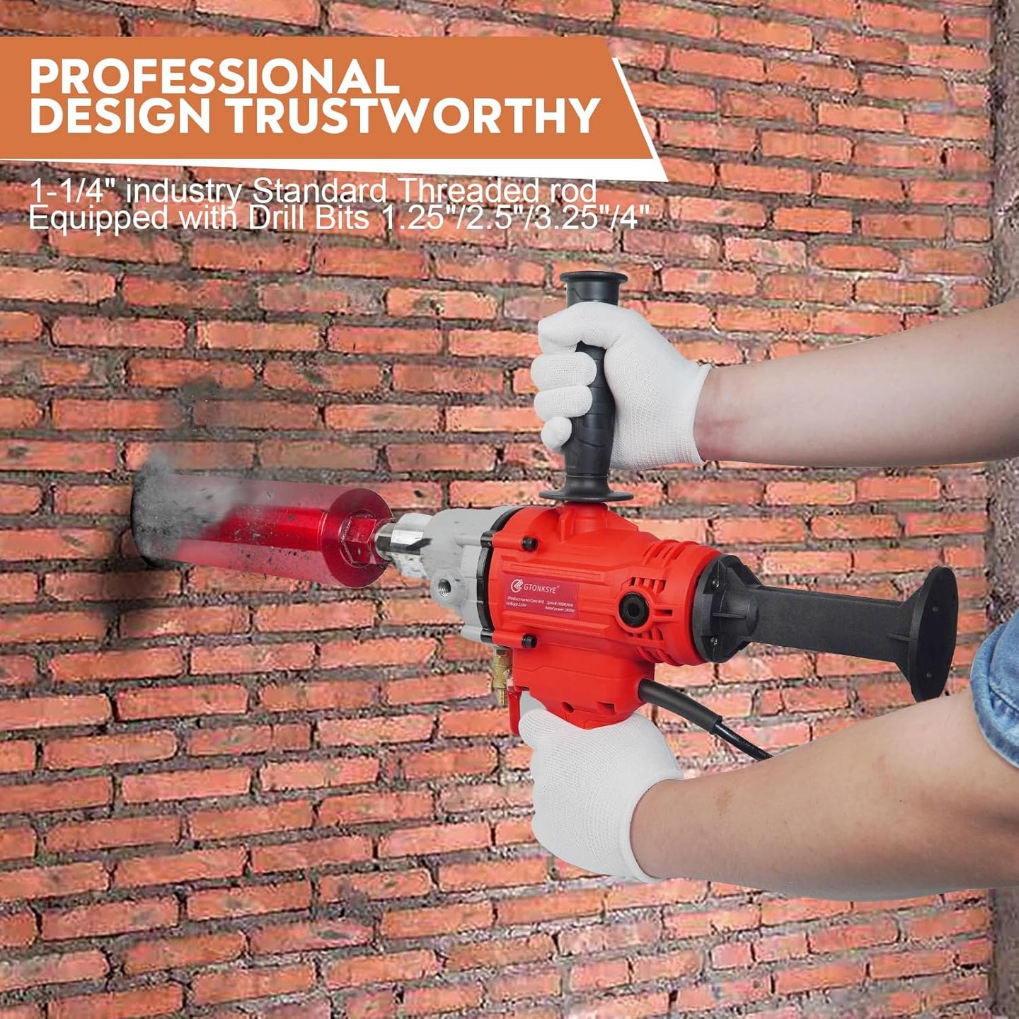 Diamond Core Drilling Machine, Handheld Dry and Wet Core Drill Rig, 1-1/4"Threaded Shaft, Equipped with Wet Drill Bits 1.25", 2.5", 3.25",4"And Water Pump Set, for Concrete Bricks and Stones