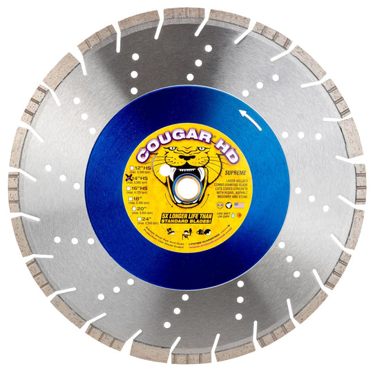 Delta Diamond Cougar HD 14 Inch Diamond Saw Blade, Supreme Grade, for Reinforced Concrete, Masonry, Stone, Laser-Welded, Segmented-Turbo, .125 Width X 1"-20Mm Arbor (14")