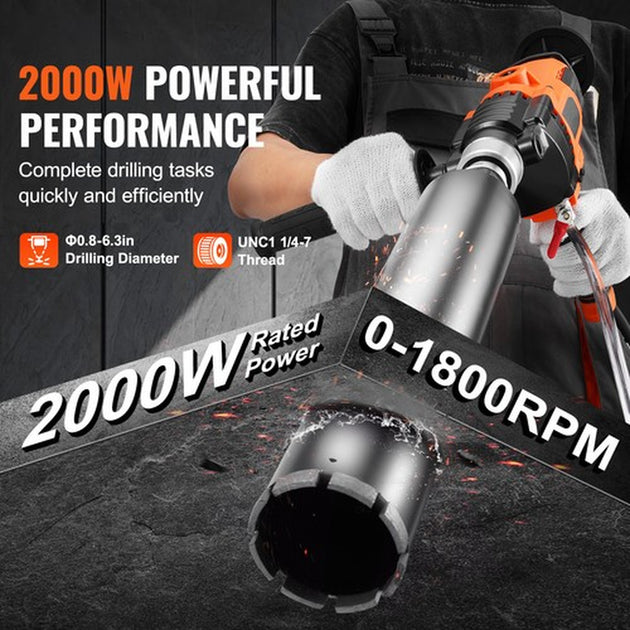 Core Drill Machine 0.8-6.3In Dia 2000W Handheld Core Drill Rig for Mixing