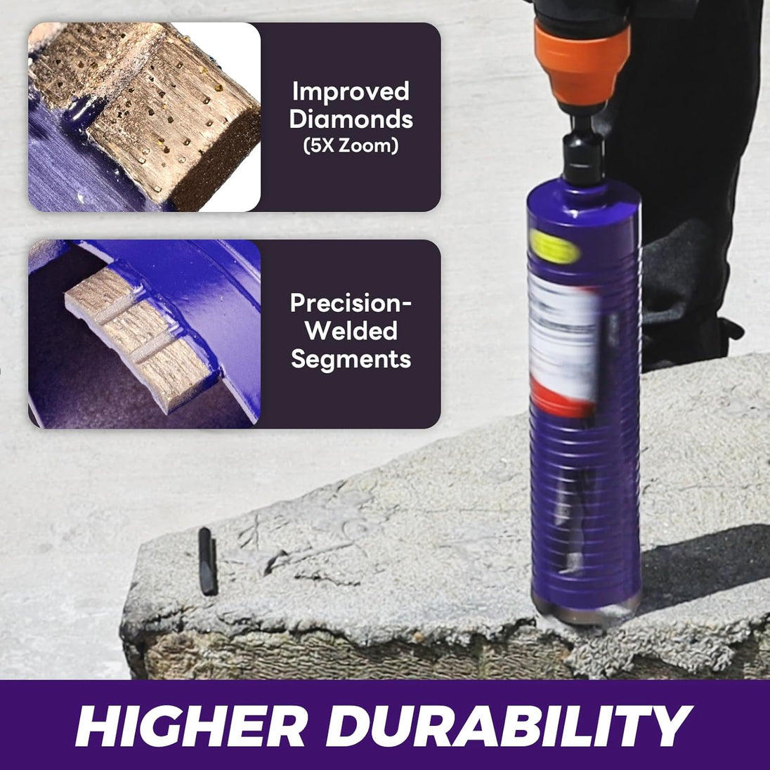 2-1/2" Pro Dry Core Drill Bit with Pilot Bit & 3 Adapters (SDS Plus/Sds Max/1/2 Hex), Upgraded-Welded Core Bits for Concrete with Rebar, Masonry, Brick, Mortar - 9.5" Depth, 5/8"-11 Thread