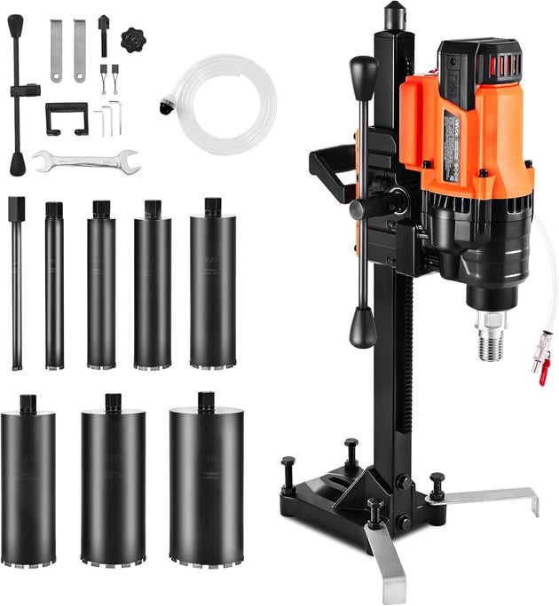 Diamond Core Drilling Machine, 0.8-8 in Drilling Diameter, Stand-Mount Dry and Wet Concrete Core Drill Rig with 8 Drill Bits, 800 RPM Speed, UNC1 1/4-7 Thread, for Concrete Brick Stone, 3000W