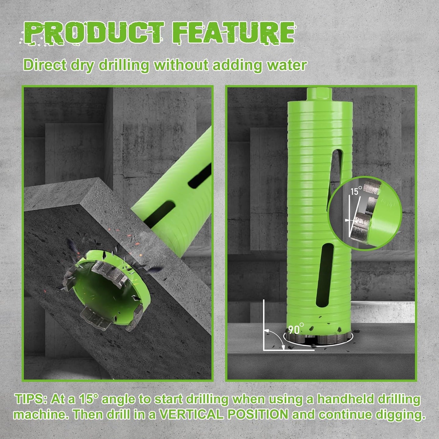 3 Inch Dry Core Drill Bit, 5/8"-11 Threaded Core Bits for Concrete, 10" Drilling Depth Laser Welded Diamond Core Drill Bit for Reinforced Concrete Brick Masonry