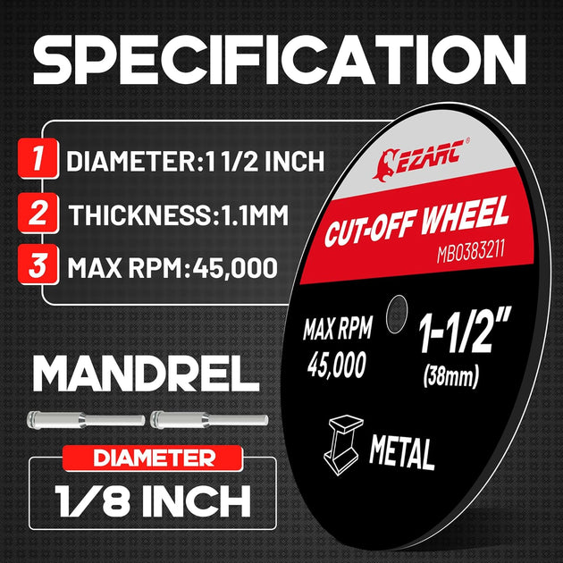1-1/2 Cut off Wheels, 1.5" X 1/8" Fiberglass Reinforced Rotary Tool Cutting Disc Accessories Include Mandrels, 32-Pack