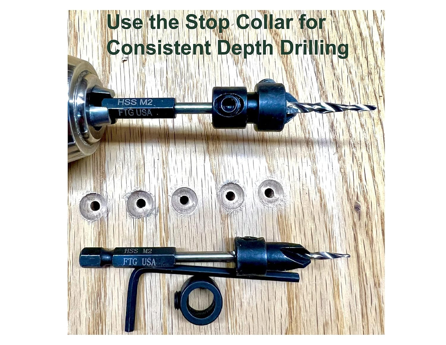 Countersink Drill Bit Set 4 Pc #4 (7/64"), 4 Pc #6 (9/64"), 4Pc #8 (11/64") with Tapered Drill Bits, Depth Stop and Storage Container