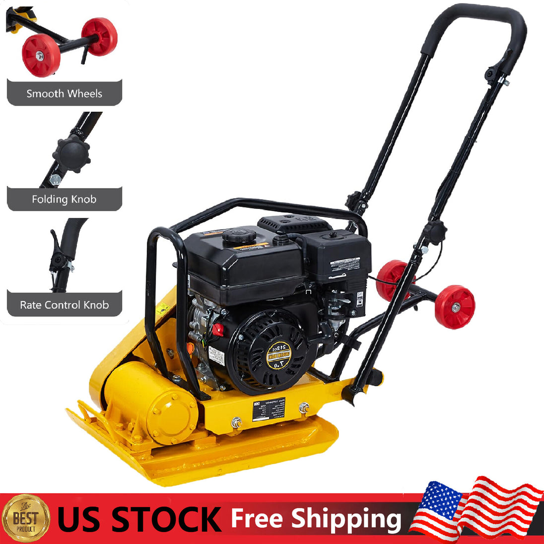 7HP Plate Compactor Rammer 22"X16" ,212CC Vibratory Compaction Tamper 5600 VPM