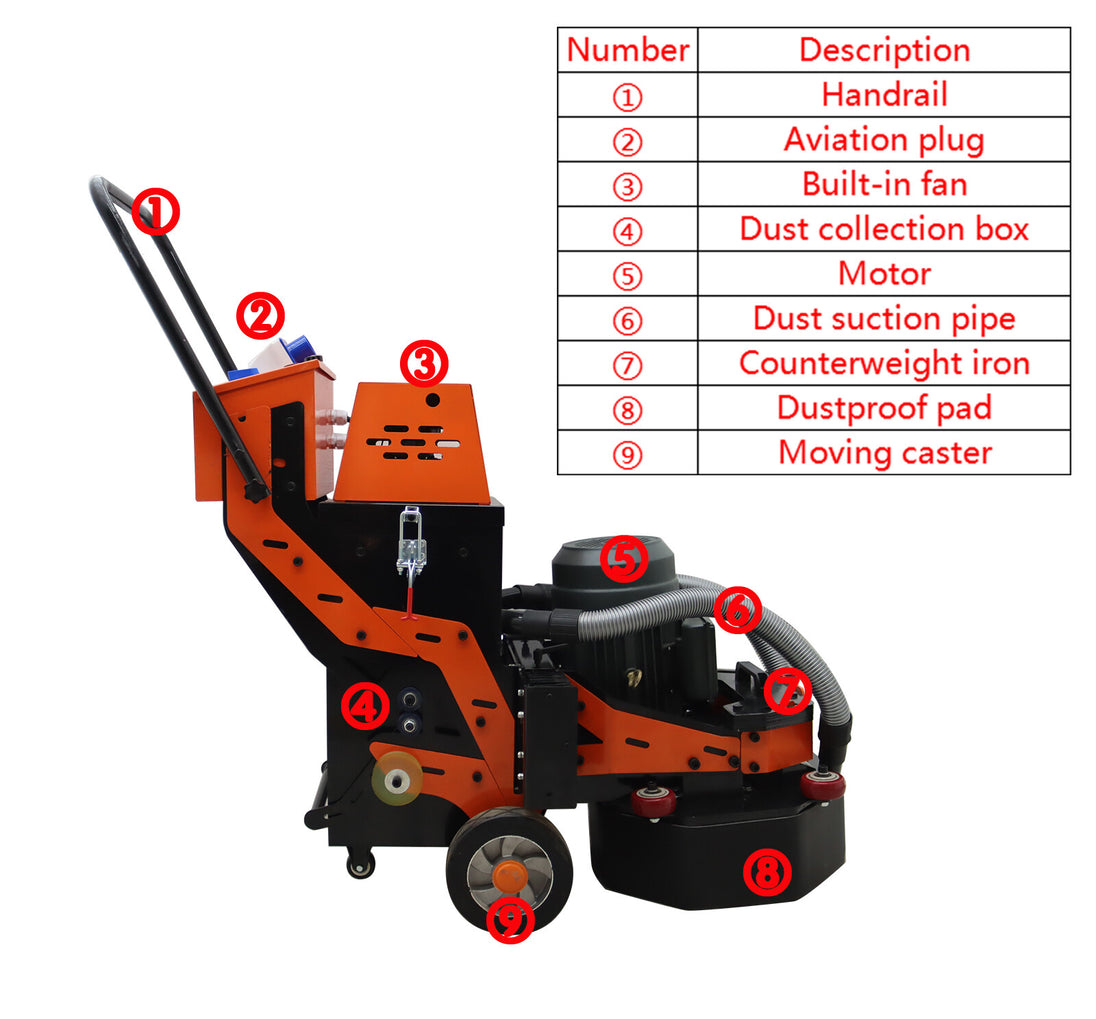220V Concrete Floor Grinder Polishing Machine W/ 30L Dust Bucket 6 Grinding Head
