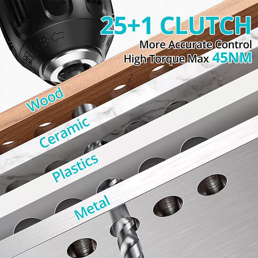 21V Cordless Hammer Drill Set Electric Impact Driver Screwdriver with 2 Battery