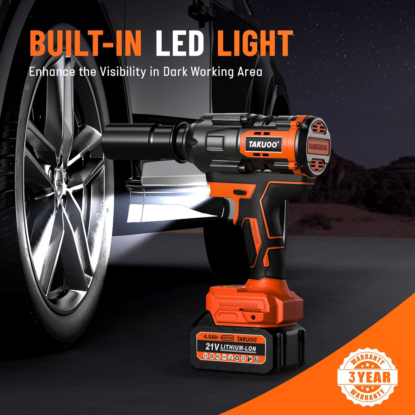 1300Nm Cordless Impact Wrench 960Ft-Lbs 1/2 Battery Impact Gun 2X 4.0Ah Battery