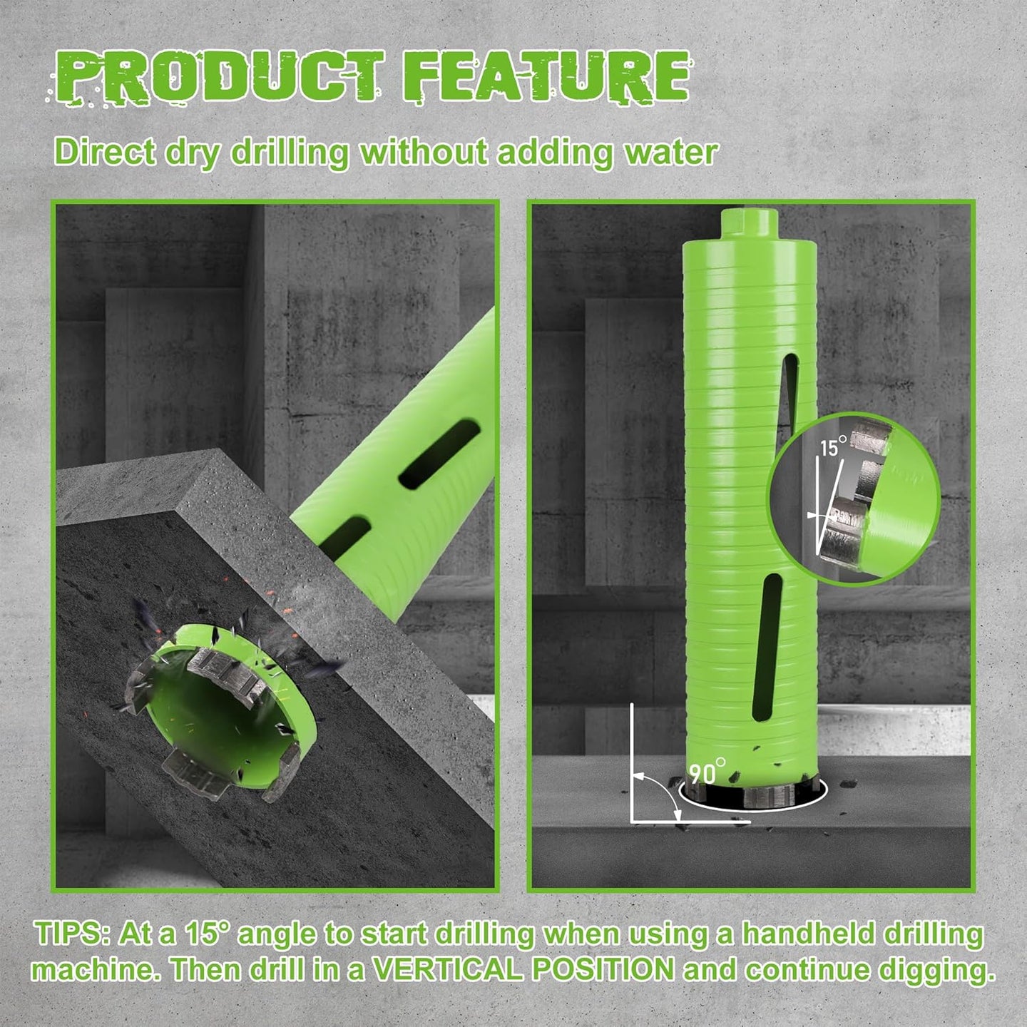 2 1/2 Inch Dry Core Drill Bit with Pilot Bit and 2 Pcs Adapters (SDS plus Adapter&Hex Adapter), 5/8"-11 Threaded Diamond Core Bit for Concrete/Brick/Masonry, 10" Drilling Depth