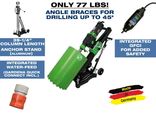 | EBM 352/3 PSA | 14" Capacity, 110 V, Concrete Core Drilling Rig with Anchor Stand. Wet Diamond Core Drill - 3-Speed for Concrete, Brick, Block, Asphalt, and Stone - Made in Germany