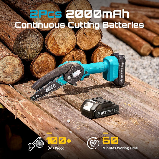 Mini Chainsaw, 6-Inch Mini Chainsaw Cordless, Handheld Electric Power Chain Saw with 2 Batteries, for Tree Trimming Wood Cutting, Best Gifts for Father, Dad, Husband, Men