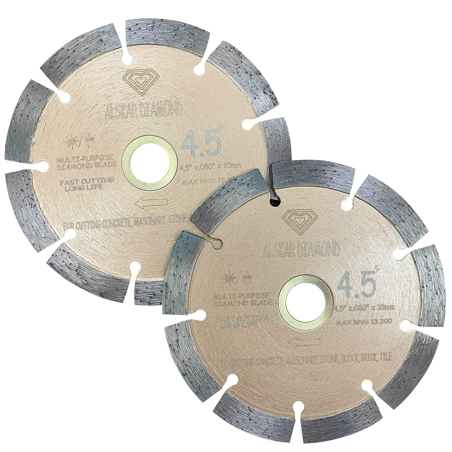 (2 Pack)  USA ADLSS 4-1/2 Inch Dry or Wet Cutting General Purpose Power Saw Segmented Diamond Blades for Concrete Stone Brick Masonry (4 1/2" - 2 Pcs)