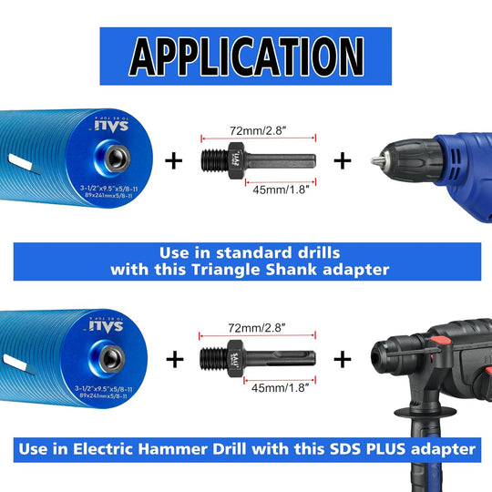 2PCS Core Drill Bit Adapter 5/8"-11 Thread Male to 3/8" SDS plus Shank and 3/8" Triangle Shank 5/8" -11 Male Drill Bit Adapter for Threaded Diamond Hole Saw Diamond Core Drill