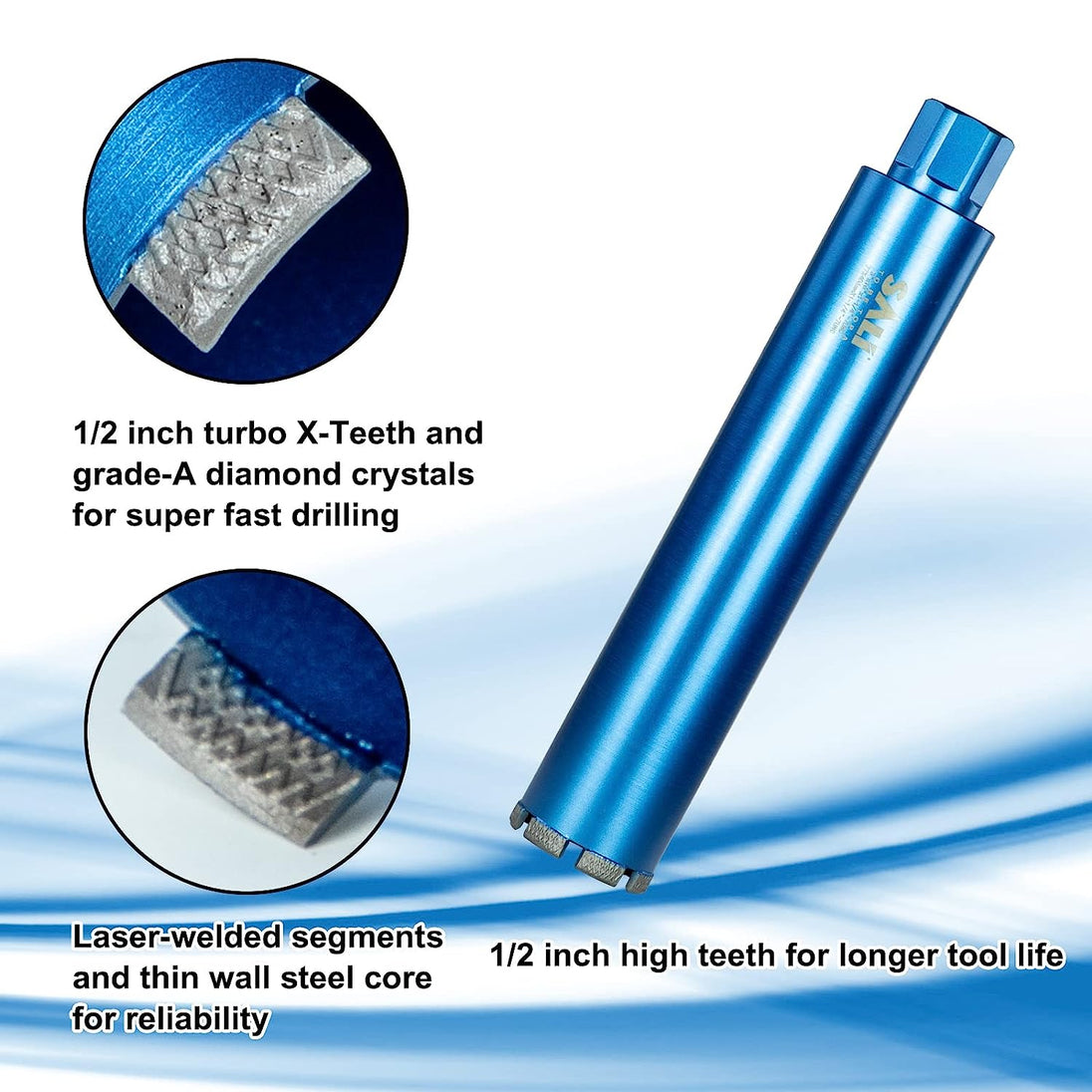 Wet Diamond Core Drill Bits 2-1/4"/57Mm Diameter, 15"/380Mm Drilling Depth Concrete Core Drill Bit, 1-1/4-7" Thread Core Bit Turbo Laser-Welded Segments with Rebar, Brick, Block, Masonry, Stone