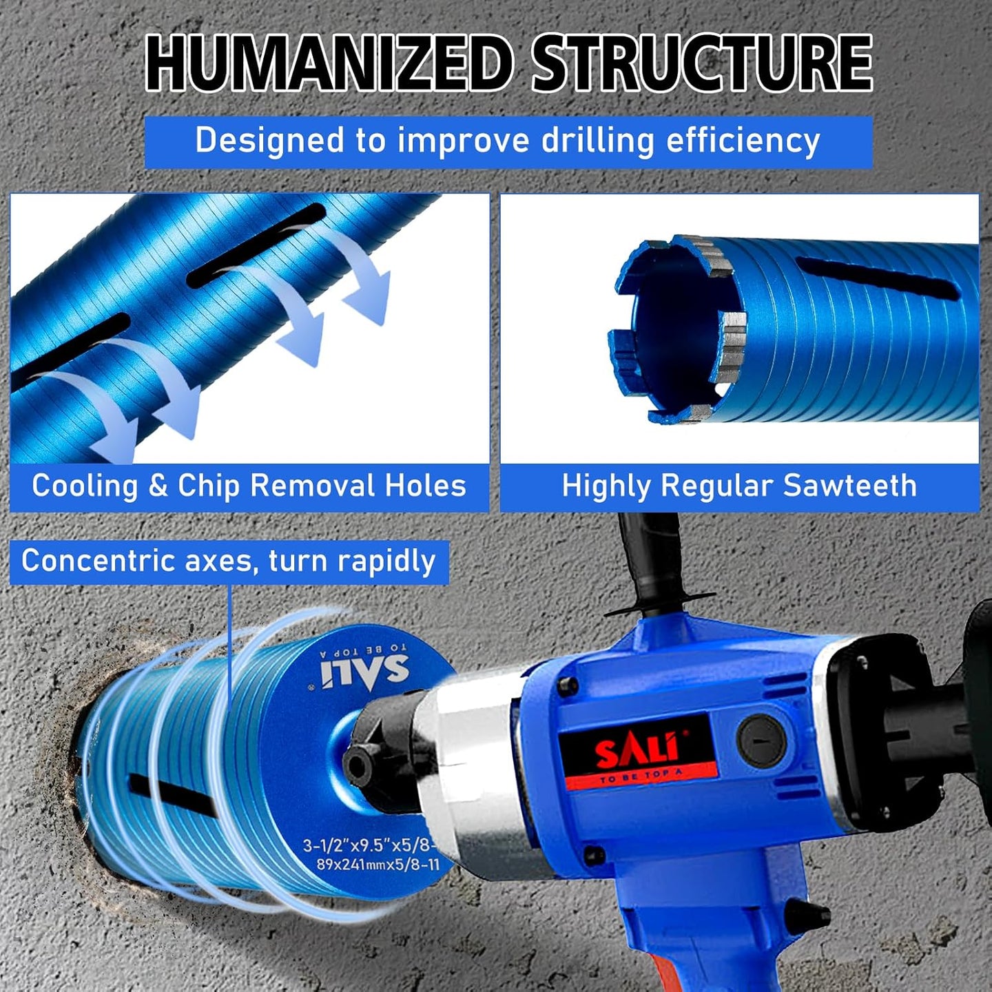 Diamond Core Drill Bits 2" Diameter 10"/254Mm Drilling Depth 5/8-11" Thread Core Bit Turbo Laser-Welded Segments for Cured Concrete With, Brick, Block, Masonry, with Two Adapters