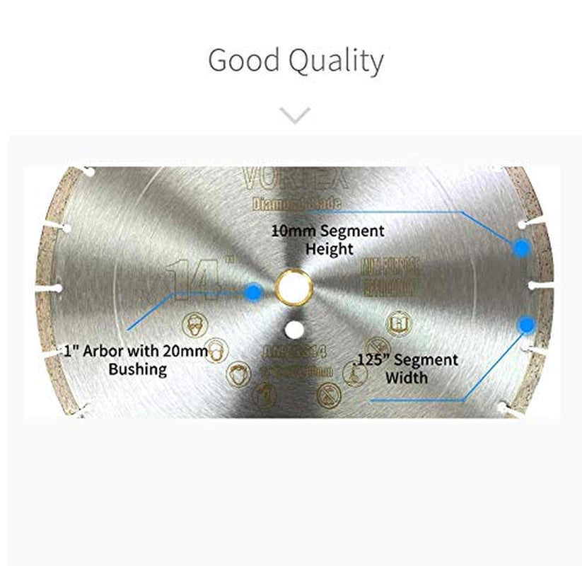 (5 Pack)  VSS 14 Inch Dry or Wet Cutting General Purpose Power Saw Segmented Diamond Blades for Concrete Stone Brick Masonry (14" (5 Pcs))