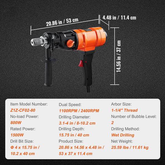 Uimoso Diamond Core Drill Machine Handheld Concrete Core Drill Rig 4In Bit 1500W