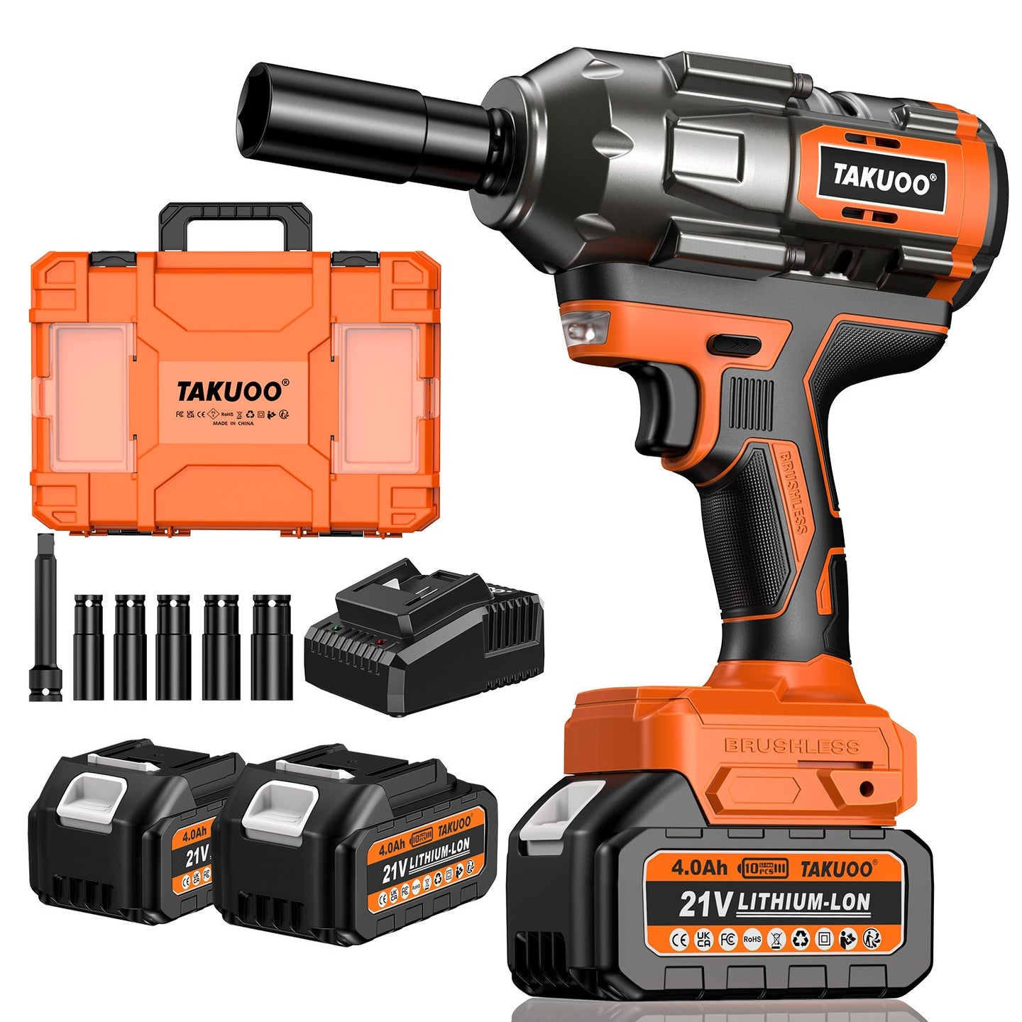 1300Nm Cordless Impact Wrench 960Ft-Lbs 1/2 Battery Impact Gun 2X 4.0Ah Battery