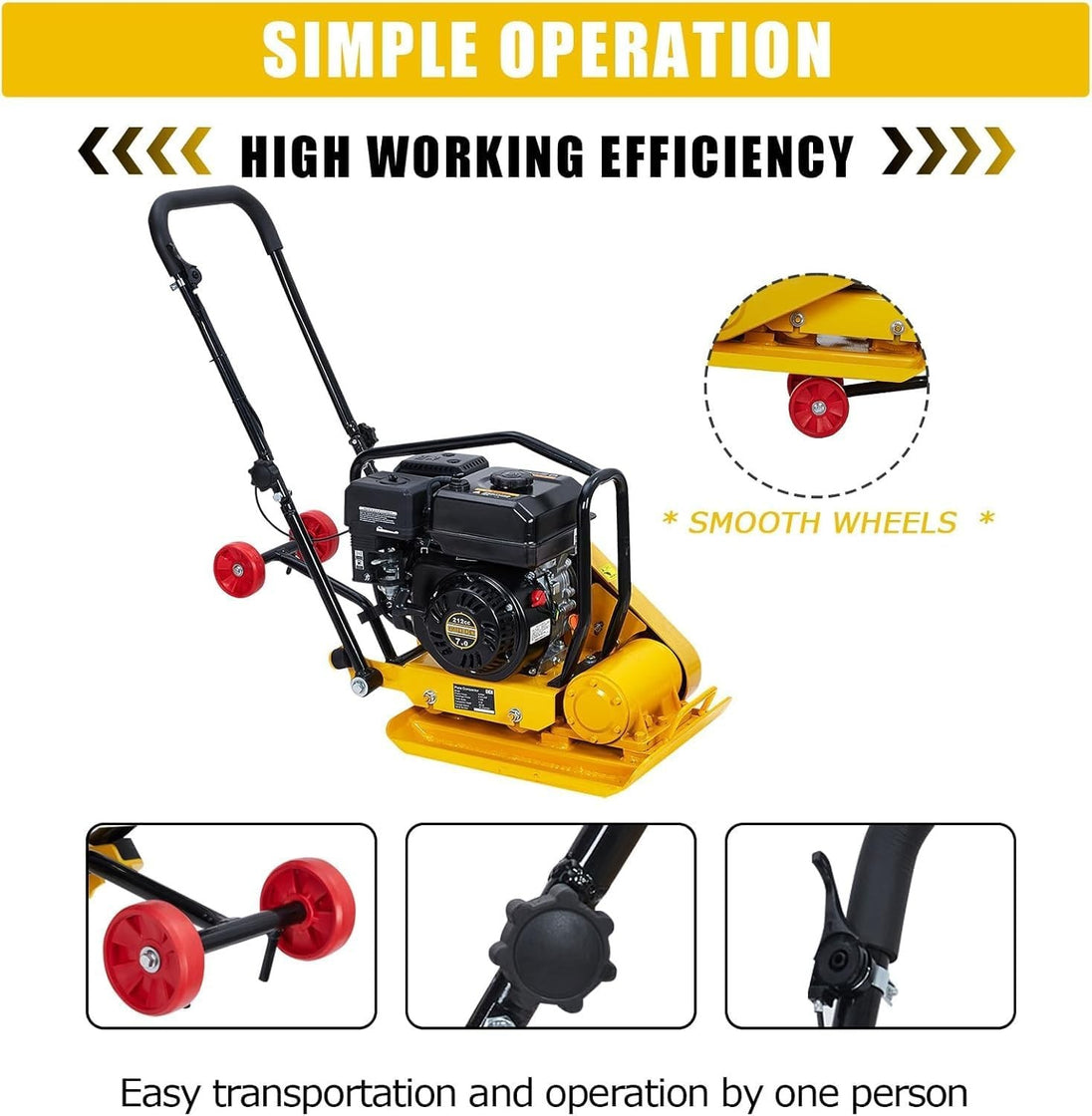 Walk-Behind Vibratory Plate Compactor Rammer 7HP 212Cc Gas Engine Soil Tamper