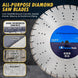 20" All Purpose Diamond Saw Blades for Hard/Reinforced Concrete, Asphalt, Granite, Terrazzo, Ductile Iron Piping, 7-5/8" Cutting Depth, 1" Arbor