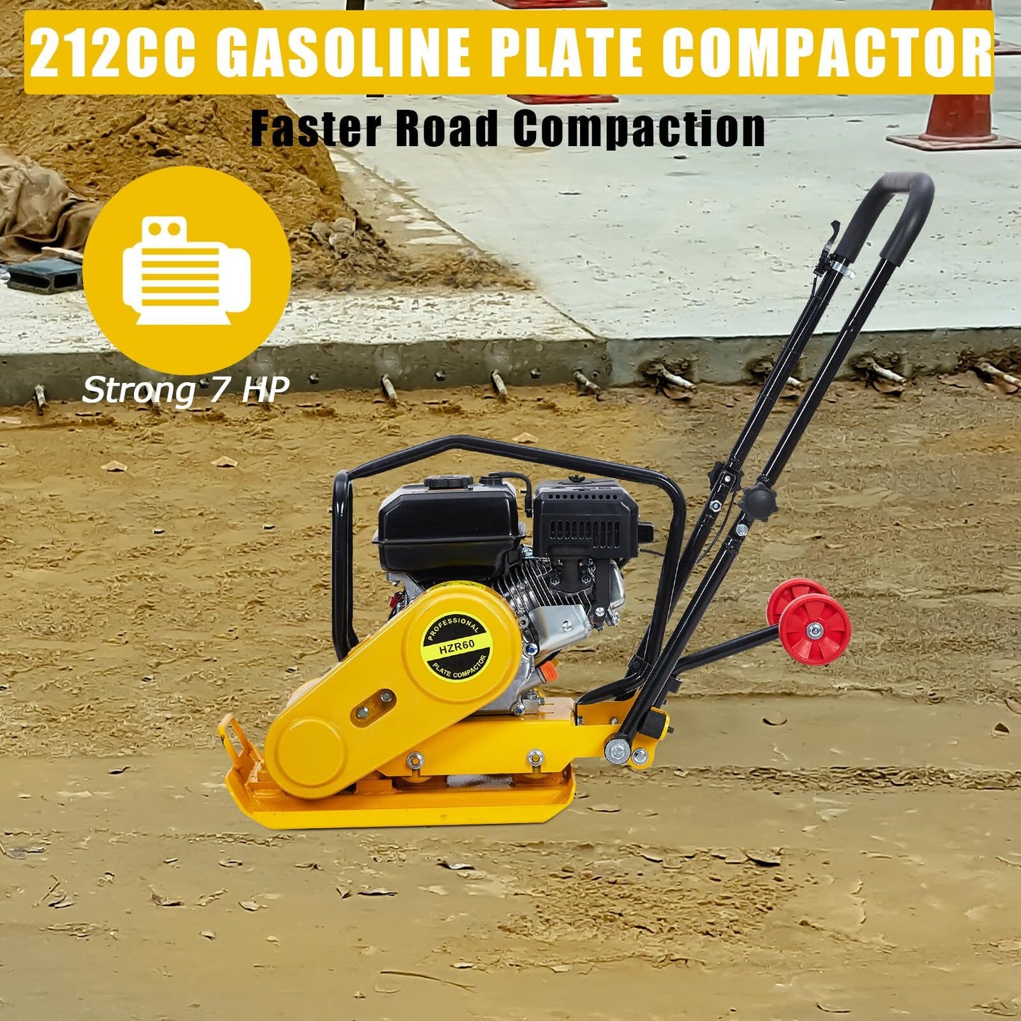 7.0HP Walk-Behind Vibratory Plate Compactor Rammer Jack Tamper 212CC Gas Engine