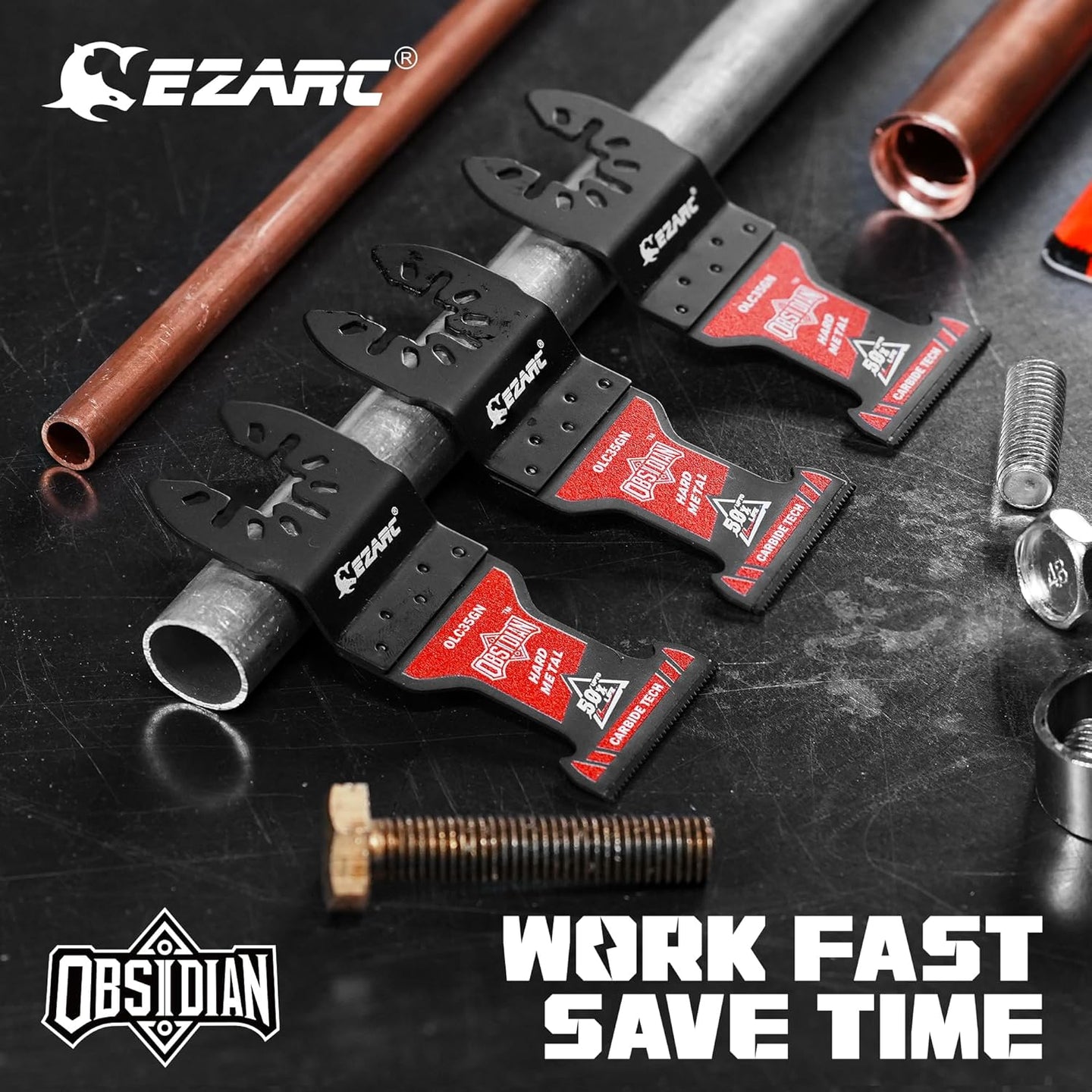 Obsidian Carbide Oscillating Saw Blades, Multi Tool Blades Quick Release for Hard Metal, Nails, Bolts and Screws, 3-Pack