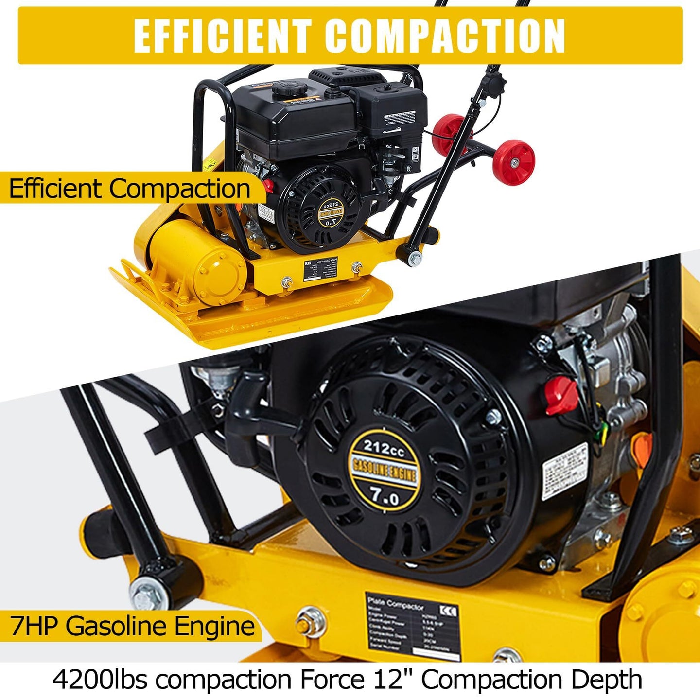 7.0HP Walk-Behind Vibratory Plate Compactor Rammer Jack Tamper 212CC Gas Engine