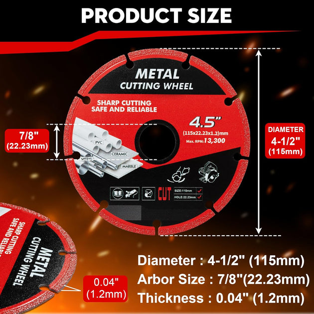 4 1/2 Inch Diamond Cutting Wheel for Metal, 4.5 Inch Cut off Wheel Angle Grinder Cutting Disc with 5000+ Cuts on Rebar, Steel, Iron and INOX (3 Pcs)