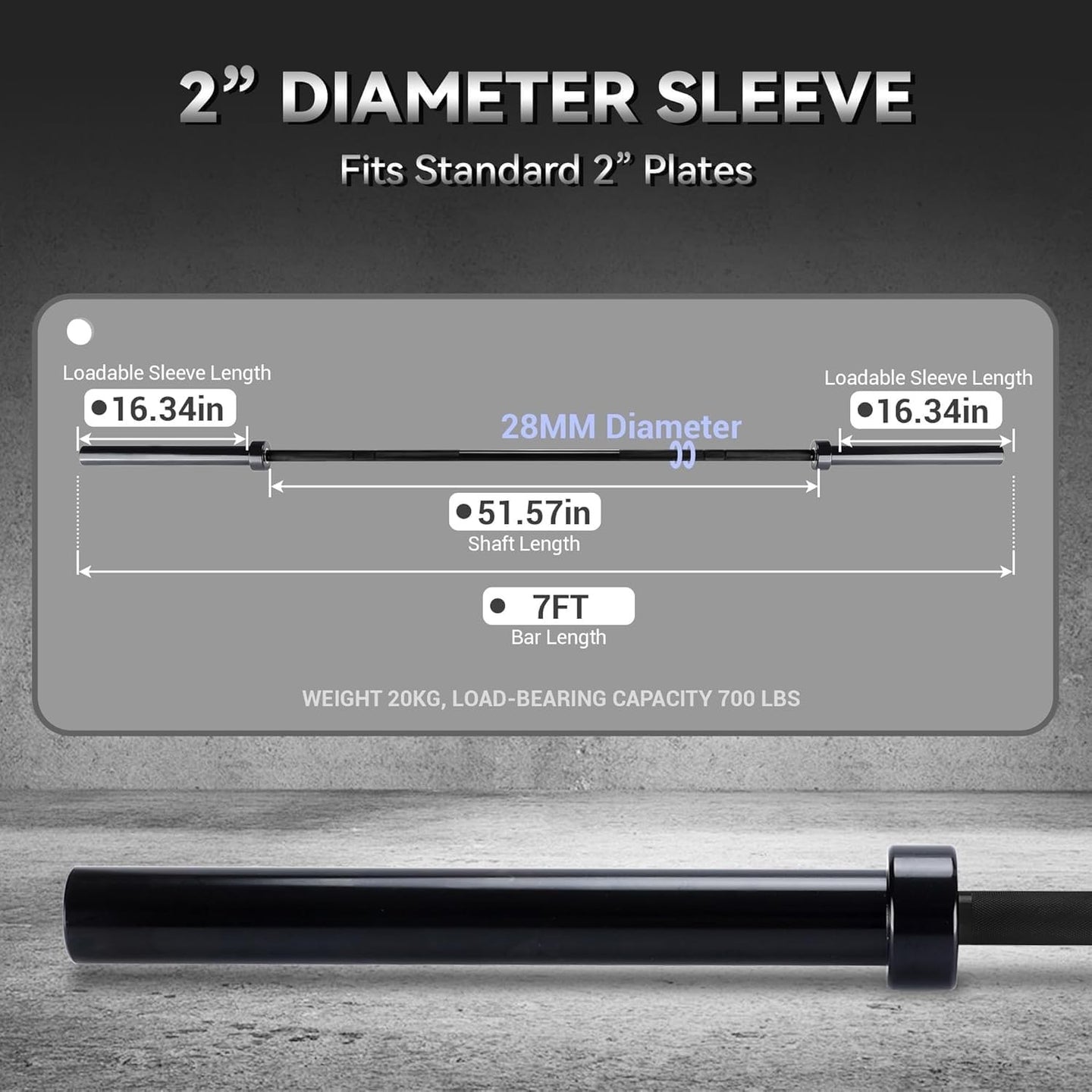 7FT Olympic Barbell Bar 45LB Powerlifting 700LB Capacity Weightlifting Bar