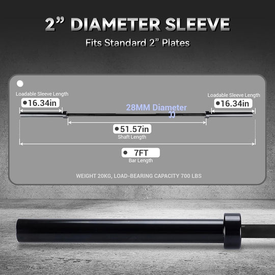 7FT Olympic Barbell Bar 45LB Powerlifting 700LB Capacity Weightlifting Bar