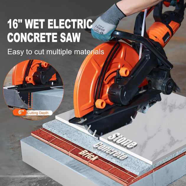 Uimoso 16'' Electric Concrete Saw Wet/Dry Saw Cutter with Water Pump and Blade