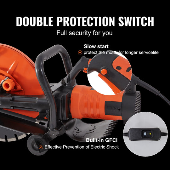 Uimoso 14'' Electric Concrete Saw Wet/Dry Saw Cutter with Water Pump and Blade