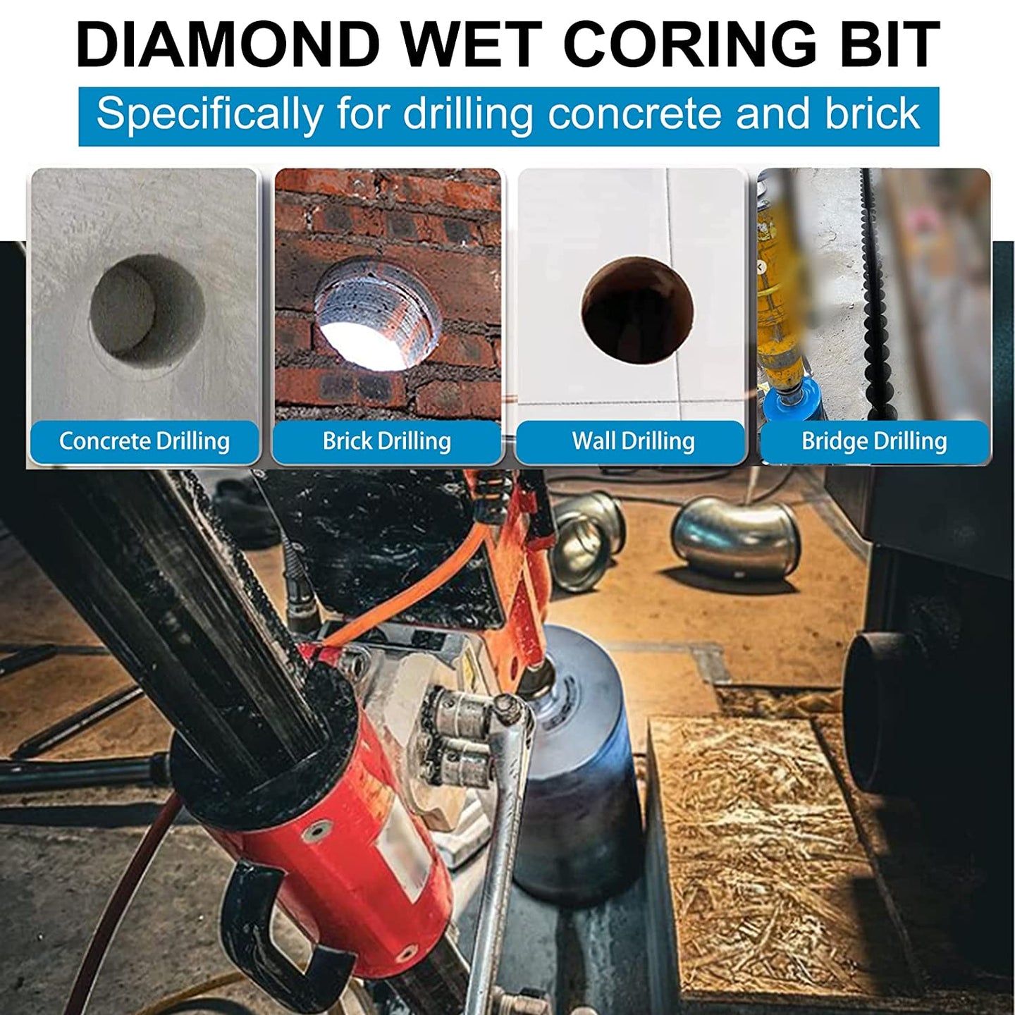 Wet Diamond Core Drill Bits 3"/77Mm Diameter, 15"/380Mm Drilling Depth Concrete Core Drill Bit, 1-1/4-7" Thread Core Bit Turbo Laser-Welded Segments with Rebar, Brick, Block, Masonry, Stone