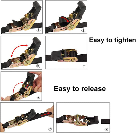 Endless Ratchet Tie down Straps Heavy Duty Cargo Tie Downs, Sturdy Nylon Black Strap down Ratcheting Securing Straps, Track Spring Fittings, Tie-Down Motorcycles, Trailer Loads, Kayak